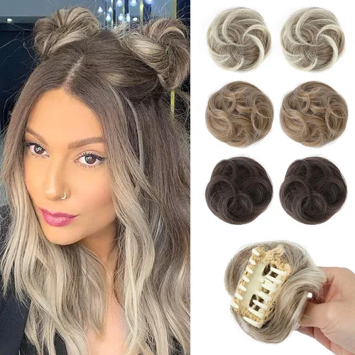 Miniatura 18 de REECHO Piezas de cabello Space Bun, 2 extensiones de moño mini con clip de pinza en extensiones de moño falsas de orejas de gato y desordenadas