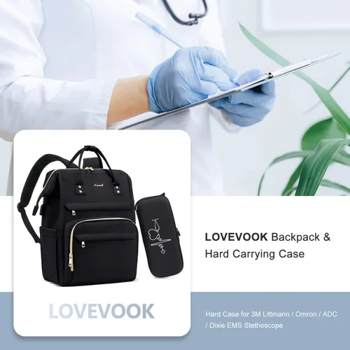 Miniatura 6 de LOVEVOOK Mochila para enfermera, mochila para laptop para mujer con estuche para estetoscopio y puerto de carga USB, mochilas de viaje antirrobo