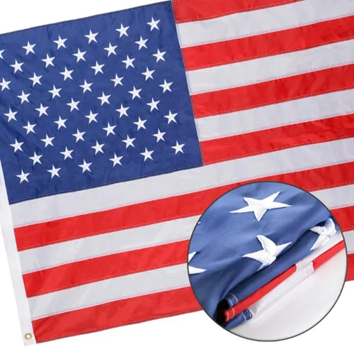 Bandera estadounidense bordada de 2 x 3 pies, banderas de nailon 300D para exteriores con estrellas bordadas, rayas cosidas y ojales de latón. La