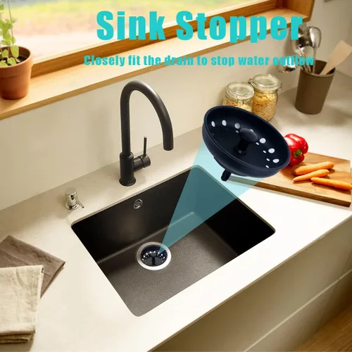 Miniatura 3 de 3 piezas de tapón para fregadero de cocina, 3 en 1 colador de cesta de fregadero de cocina, tapón universal antiobstrucción de acero inoxidable