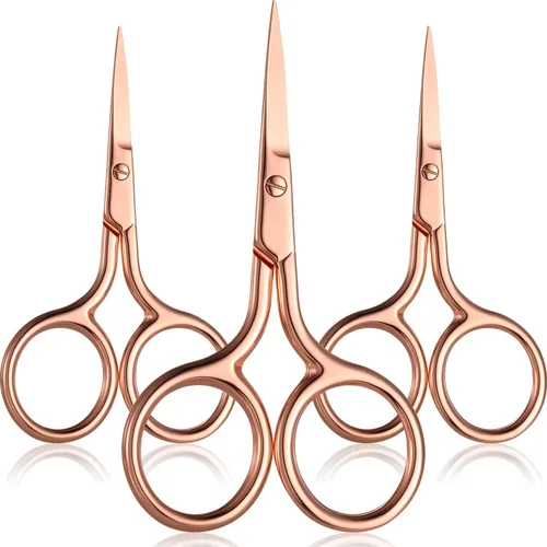 Miniatura 8 de Mudder Paquete de 3 tijeras de nariz pequeñas para recortar el vello facial, mini belleza de acero inoxidable para aseo de cejas, nariz, bigote