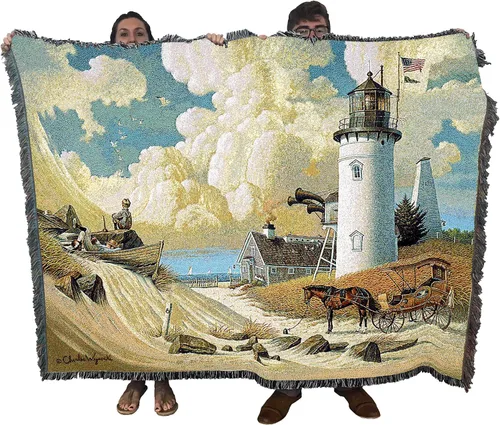 Miniatura 10 de Pure Country Weavers Manta de matrimonio Dockside por Charles Wysocki - Tapiz de regalo de playa costera de Estados Unidos temprano de América