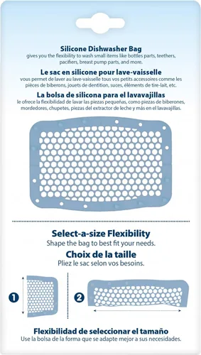 Miniatura 10 de Dr. Brown's Bolsa de silicona 100% para lavavajillas para biberones con tamaño ajustable para piezas pequeñas, pezones de biberón, accesorios