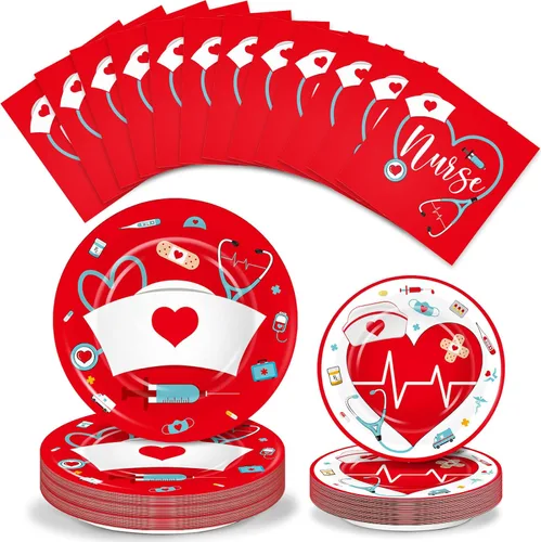 Miniatura 8 de 200 piezas de decoraciones de fiesta de enfermería de graduación, platos de fiesta de la semana del médico, incluye platos desechables de papel de 9