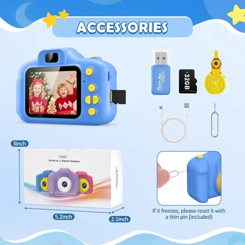 Miniatura 9 de Desuccus Cámara para niños, juguetes de Navidad y cumpleaños para niños y niñas, juguetes para niños de 3, 4, 5, 6, 7, 8, 9 años, cámara de video