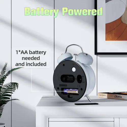 Miniatura 3 de CHEREEKI - Reloj despertador potente para personas que duermen profundamente, reloj analógico silencioso sin marcas con luz de fondo, esfera
