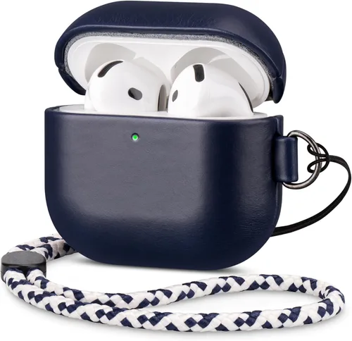 Miniatura 11 de Maogoam Funda de cuero genuino para AirPods Pro 2, botón de sincronización, diseño de clip en D con cordón de mano, funda de cuero encerado