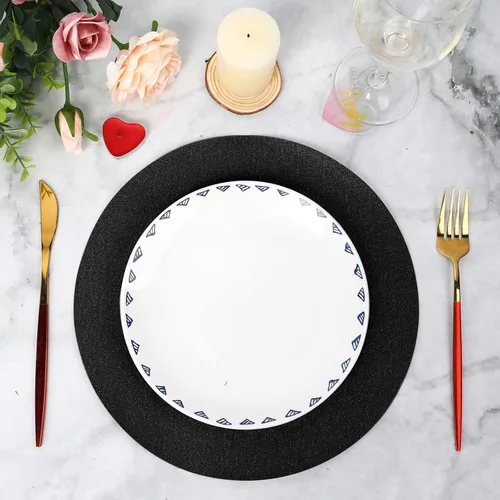 Miniatura 6 de 50 piezas de manteles individuales de papel negro con purpurina de 14" de diámetro, desechables, redondos, manteles de mesa negros decorativos