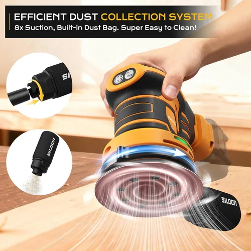 Miniatura 9 de Lijadora Orbital Aleatoria Inalámbrica Compatible con Dew 20V Max, Lijadora Orbital sin Escobillas de 5 Pulgadas con 19000 RPM 6 Velocidades