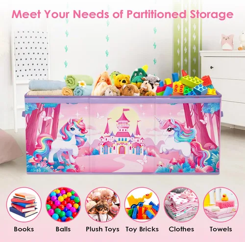 Miniatura 4 de Caja de juguetes grande organizadora con tapa abatible para niños, caja de almacenamiento de juguetes Oxford plegable con asas para niños y niñas