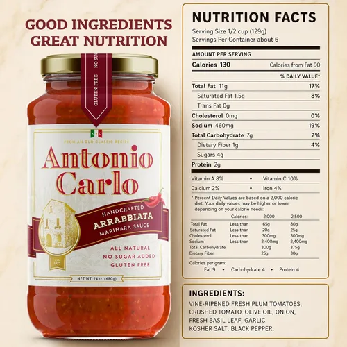 Miniatura 2 de ¡NUEVO! Antonio Carlo Autentico Italiano (3 Generaciones) Salsa de Marinara Artesanal Gourmet – FRESCO, Sin Conservantes, Salsa Vegana de Espagueti