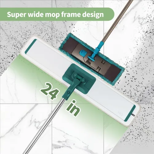 Miniatura 7 de CQT Sistema de Limpieza de Trapeador de Piso de Microfibra Plana Comercial de 24 Pulgadas Húmedo, Seco y Polvo para Madera Dura con 4 Almohadillas
