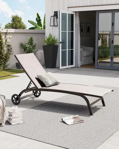 Miniatura 9 de Crestlive Products Tumbona de aluminio para exteriores con respaldo y ruedas ajustables de 5 posiciones, tumbona para todo tipo de clima para patio