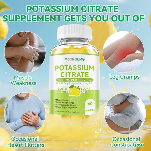 Miniatura 4 de Gomitas de citrato de potasio de 1000 mg, suplemento de potasio para adultos, mujeres y hombres, con magnesio, suplementos masticables de vitamina