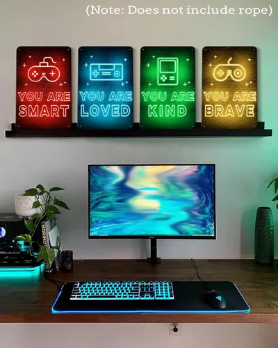 Miniatura 6 de PHOPAGO 4 piezas de letreros de neón para pared de juegos, decoración de habitación de jugador, letreros de pared con citas inspiradoras, 30x20
