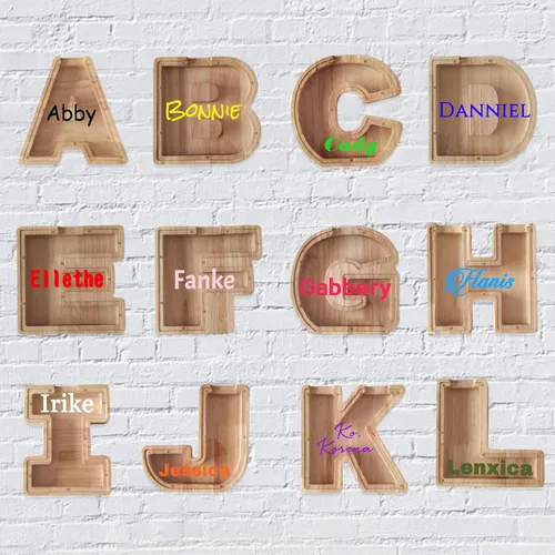 Miniatura 2 de Alcancía personalizada con nombre de madera con nombre de la A a la Z, alfabeto de la A a la Z, para decoración del hogar para niños y adultos