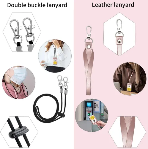 Miniatura 4 de Portatarjetas con 2 cordones de piel, soporte para tarjetas de identificación de tres pliegues resistente, para enfermera, maestra, escuela, uso Oro
