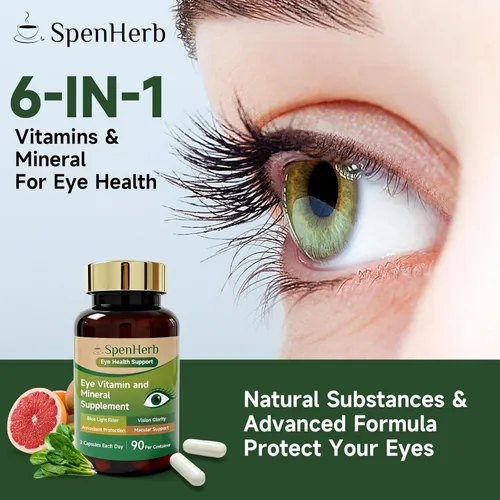Miniatura 5 de Suplemento de vitaminas y minerales para los ojos, apoyo para la visión, 90 cápsulas con luteína y zeaxantina, vitamina C E, zinc cobre, suplementos