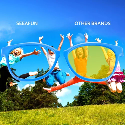 Miniatura 7 de Gafas de luz azul para niños y niñas con bonita funda de automóvil, protección UV400, antirayos azules, edades de 3 a 12 años Azul transparente