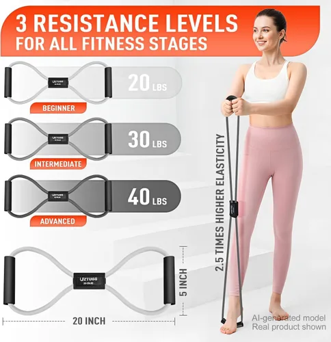 Miniatura 3 de Figura 8 bandas de resistencia para brazo, espalda, bandas de ejercicio pesado de látex de 3 niveles con asas para entrenamiento de fuerza