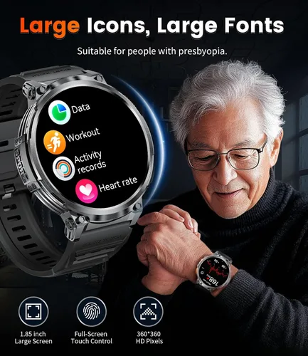 Miniatura 7 de LIGE Reloj inteligente con marca/respuesta de llamada, pantalla HD de 1.85 pulgadas, relojes inteligentes con batería de 730 mAh, linterna, 120