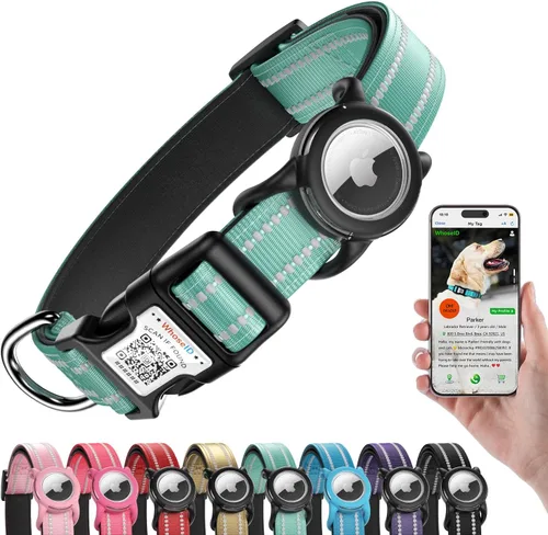 Miniatura 8 de Collar de perro Airtag con código QR, collar reflectante para perro con soporte Airtag, acolchado suave y hebilla de bloqueo de seguridad ajustable