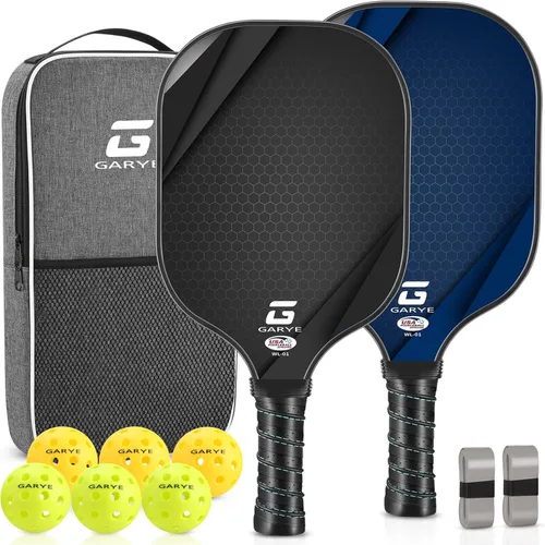 GARYE Juego de 2 palas de pickleball aprobadas por USAPA, juego de pickleball de fibra de carbono, raquetas ligeras de pickleball, paquete de 2 con