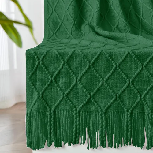 Miniatura 20 de inhand Mantas de punto para sofá y cama, manta de punto suave y acogedora con borlas, mantas decorativas ligeras y mantas decorativas de granja