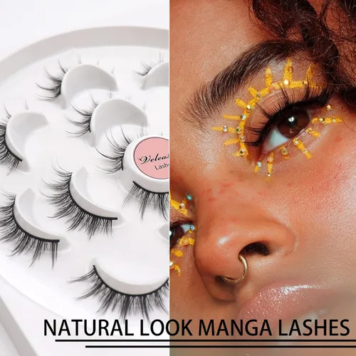 Miniatura 29 de Veleasha Pestañas postizas de manga puntiagudas, 100% hechas a mano, aspecto natural, pestañas postizas ligeras con banda transparente suave