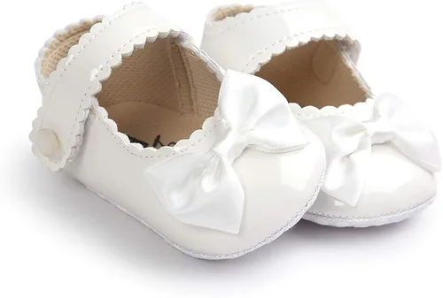 Miniatura 4 de Meckior - Zapatos bajos y livianos para bebés estilo Mary Jane con suela suave y lazo decorativo para vestidos de princesa o bodas para niñas que