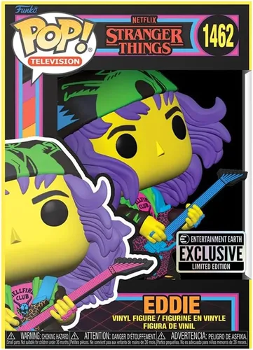 Miniatura 4 de Funko Pop! Stranger Things Eddie con guitarra, figura de vinilo con luz negra #1462 - Exclusiva de Entertainment Earth