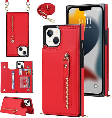 Miniatura 30 de Funda cruzada para teléfono iPhone 13 Pro Max de cuero con tarjetero, funda protectora extraíble, correa de cuero ajustable con botón, compatible