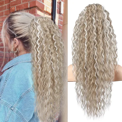 Miniatura 26 de Flufymooz Extensión de cola de caballo, 26 pulgadas, estilo bohemio, con cordón, extensiones de cabello para mujer, cola de caballo larga, rizada