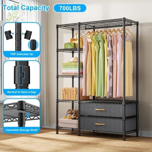 Miniatura 5 de Ulif F3 Perchero de Servicio Pesado (con cajones de tela), percheros independientes para colgar ropa, sistema organizador de armario ajustable