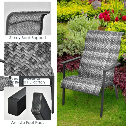 Miniatura 2 de RELAX4LIFE Juego de muebles de patio de 3 piezas, juego de bistró de mimbre para exteriores con mesa de café, respaldo ergonómico y reposabrazos