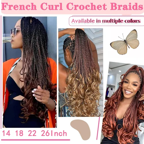 Miniatura 2 de Trenzas de ganchillo con rizos franceses, trenzas de caja de diosa bohemias, cabello trenzado francés preenlazado, para mujeres negras (14