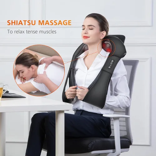 Miniatura 2 de Snailax Masajeador de cuello con calor, masajeador Shiatsu para aliviar el dolor de tejido profundo, almohada masajeador de hombros para espalda