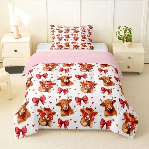 Miniatura 32 de Juego de ropa de cama de vaca de las tierras altas, edredón de ganado de las tierras altas, juego de edredón rosa floral de vaca occidental, juego