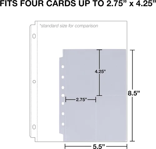 Miniatura 3 de Samsill Paquete de 100 fundas para tarjetas coleccionables de 4 bolsillos, capacidad para 800 tarjetas, transparente, cabe en mini binde estándar