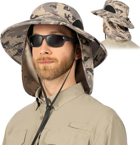 Miniatura 8 de SUN CUBE Sombrero de ala ancha para hombres y mujeres, sombreros de pesca, protección solar UV, sombrero de pescador, sombrero de pescador