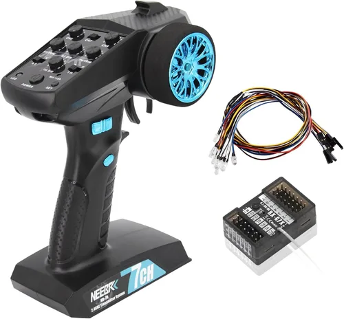 Transmisor RC de 7 canales con receptor, sistema de control de luz integrado y juego de 12 luces LED, control remoto de radio de 2.4 GHz para auto a