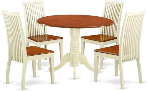 Miniatura 15 de East West Furniture DLIP3-BMK-W Juego de mesa y sillas de cocina de 3 piezas contiene una mesa de comedor redonda con gotas y 2 sillas de comedor