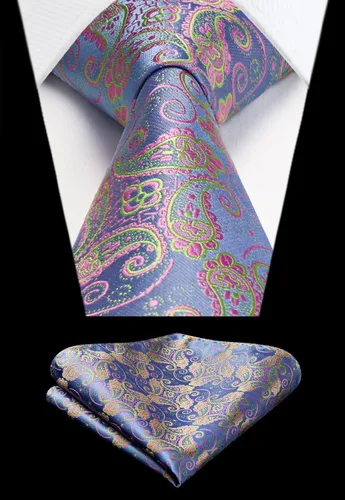 Miniatura 86 de HISDERN Corbatas para hombre, corbata de cachemira y bolsillo cuadrado tejido clásico floral para hombre, corbata de fiesta de boda