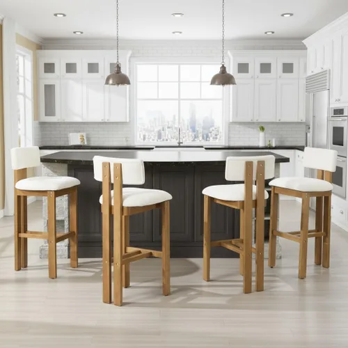 Miniatura 15 de DUOMAY 26 Inch Modern Bar Stools Set of 2, Linen Farmhouse Counter Stools Wooden Barstools, Green Upholstered Counter Height Bar Stools with Curved
