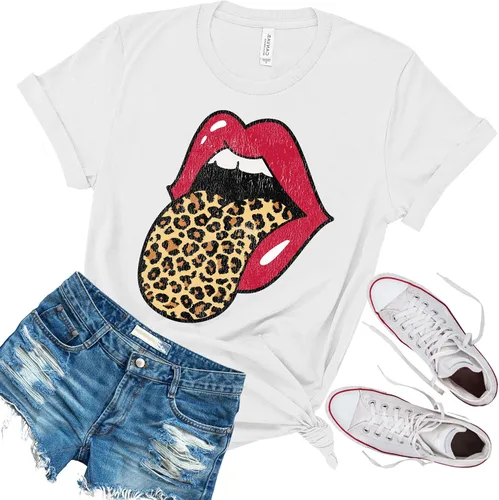 Miniatura 2 de Red Lips - Camiseta con estampado de leopardo y lengua desgastada, camiseta gráfica de moda con estampado de animales de guepardo, talla unisex