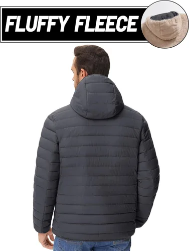 Miniatura 11 de MAGCOMSEN Chaqueta acolchada para hombre con capucha, forro de vellón, chaqueta térmica resistente al agua, chaqueta de plumón con cremallera