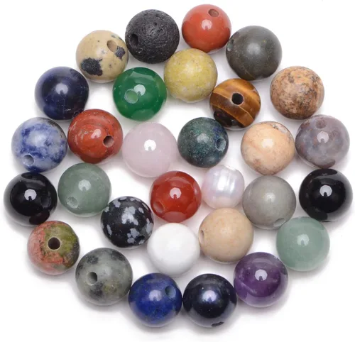 Miniatura 17 de AD Beads Cuentas redondas sueltas de piedras preciosas naturales de 0.394 in, agujero grande, tamaño de 0.079 in, 30 unidades (perla blanca)
