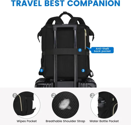 Miniatura 5 de LOVEVOOK Mochila impermeable multifuncional para laptop de 15.6 pulgadas para profesores, enfermeras, viajes, viajes y viajes Z-Negro