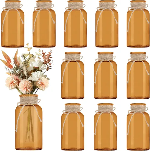 Miniatura 10 de Jarrón de Flores de Vidrio Vintage, Juego de 6 Jarrones de Centro de Mesa de Estilo Granja en Ámbar y Oro, Jarrones de Mason de Vidrio para Navidad
