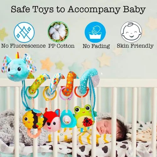 Miniatura 3 de Juguetes para cochecito, juguetes de asiento de automóvil para bebés de 0 a 6 meses, juguete colgante de felpa en espiral para bebés, niños y niñas